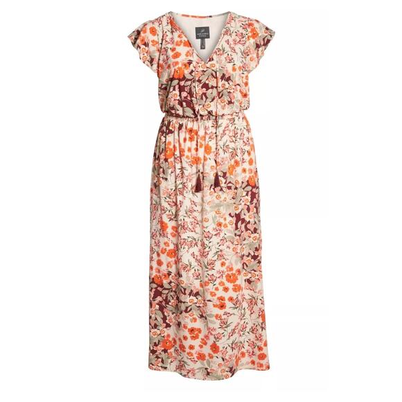 Adrianna Papell Floral Print Cap Sleeve Tassel V-Neck Maxi Dress Size 16 - Picture 3 of 13